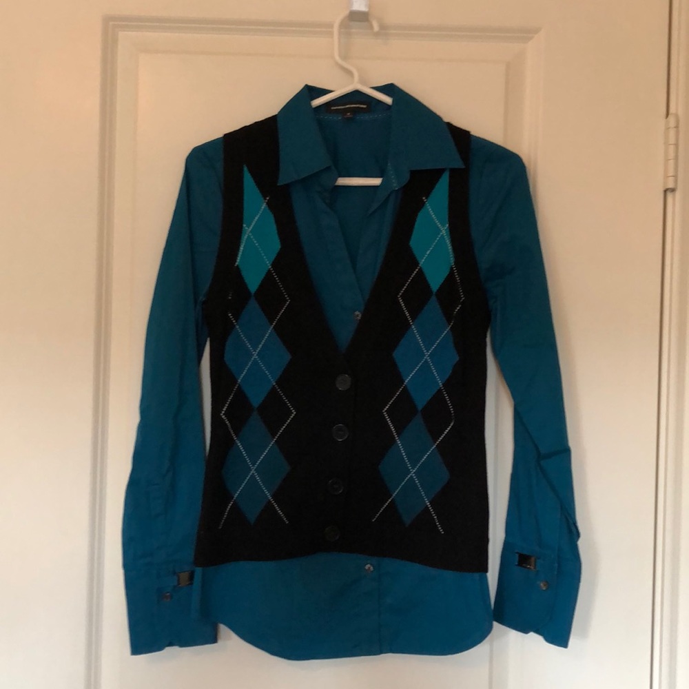 Button down with diamond wool vest